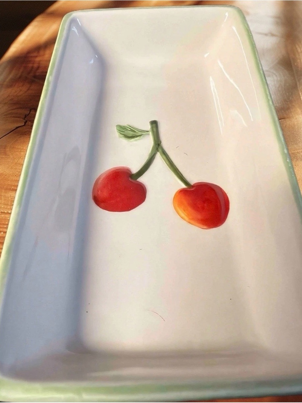 VTG 3D Double Cherry Pickin Ceramic Tray MWW Market 6” Excellent Condition